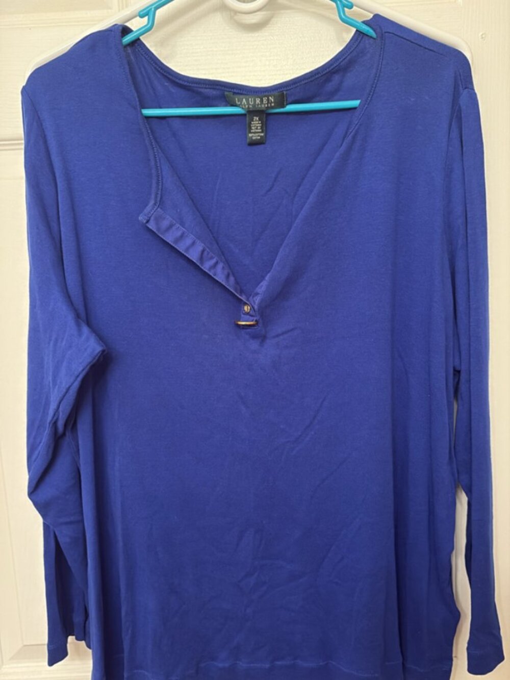 Lauren Ralph Lauren Size 2X Blue Long Sleeve Top